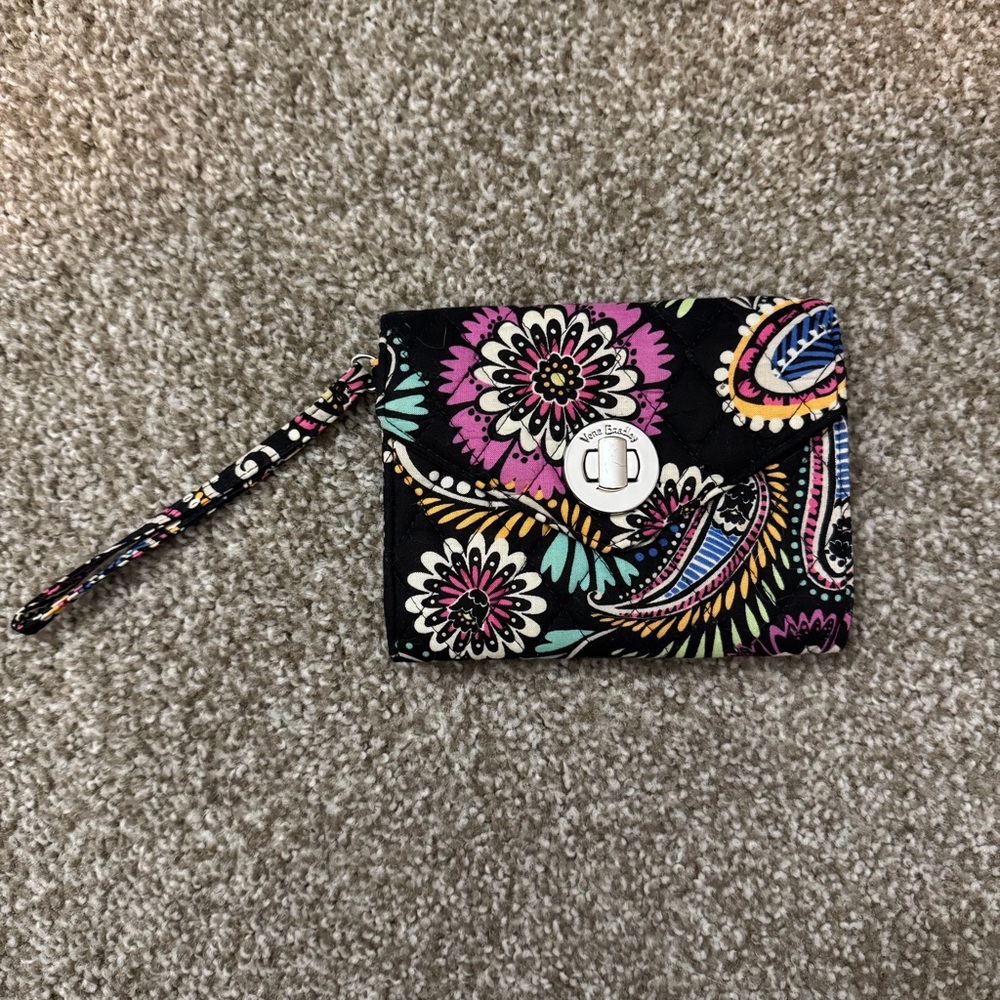 Vera Bradley Black Multicolor Paisley Wristlet